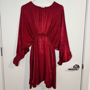 Maroon silk long sleeve dress
